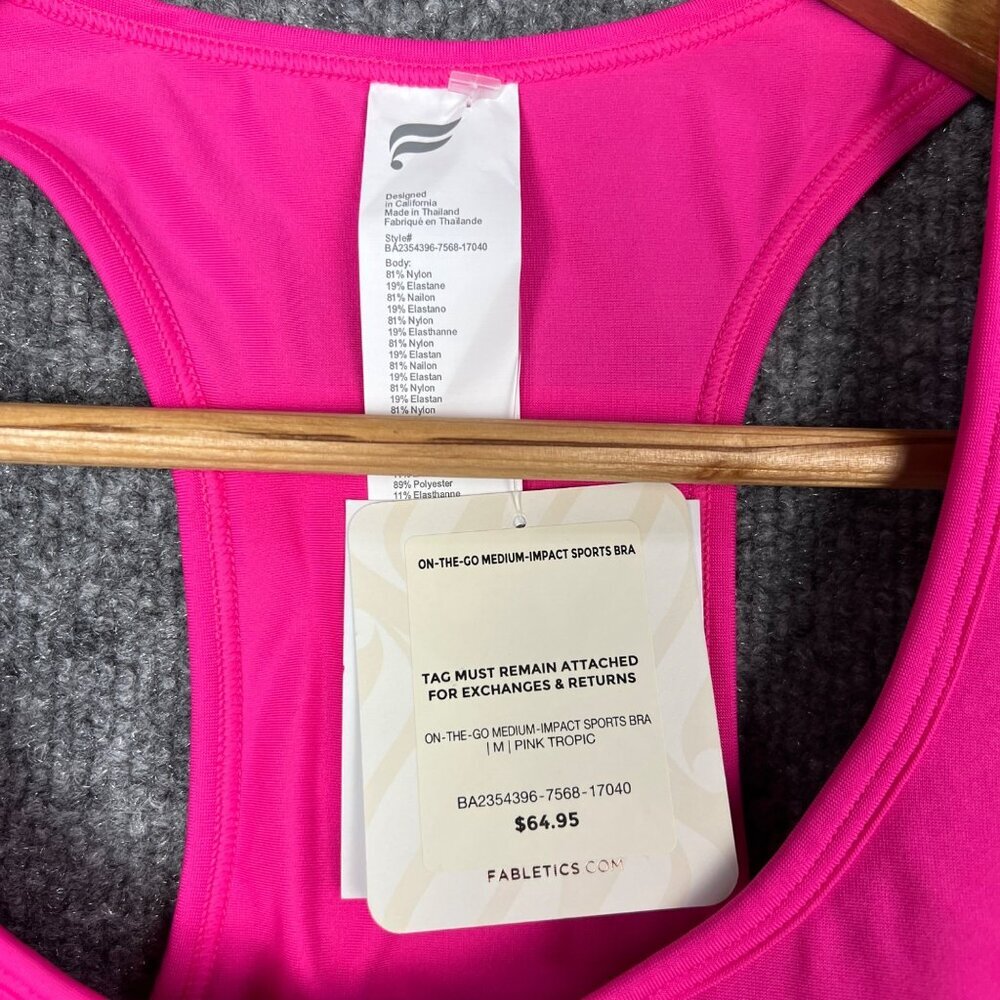 NWT $64 Fabletics On-The-Go Midi Medium-Impact Sports Bra Small Pink Size M - Picture 5 of 5